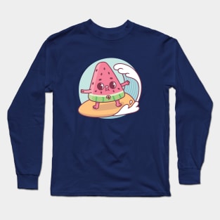 Cute Watermelon Surfing The Waves Funny Long Sleeve T-Shirt